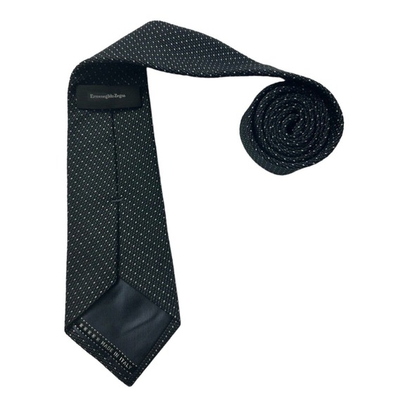 Ermenegildo Zegna Current Black Gray Knit Pure Silk Mens Tie 3.5 Inch NWOT - Picture 4 of 5